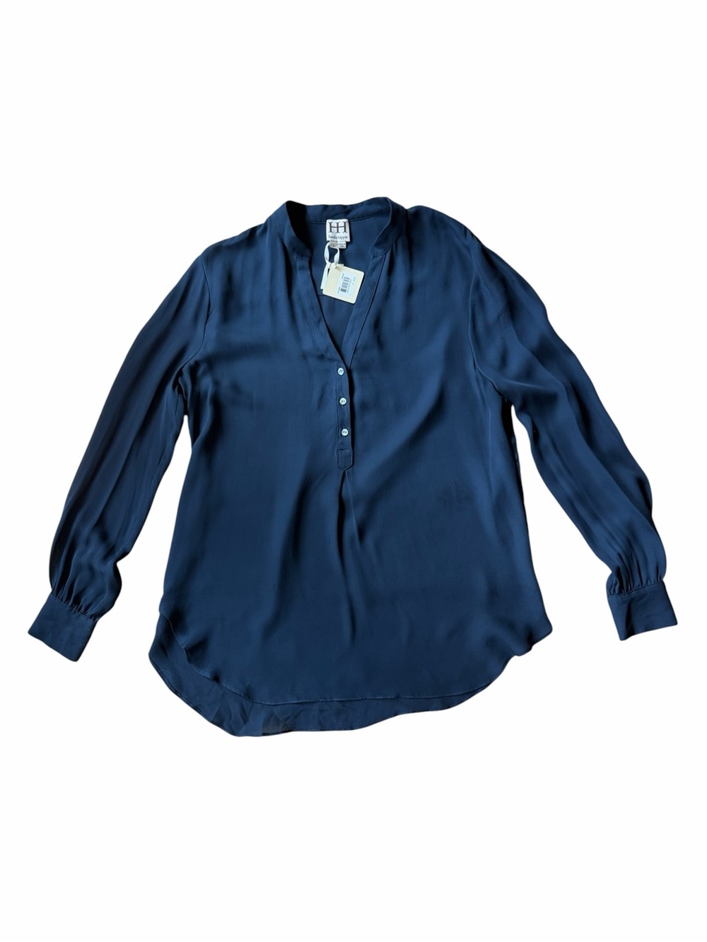 100% Silk Haute Hippie Henley Tunic Blouse in Navy Blue Size-Large-NWT
